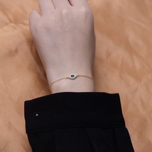 Devil's Eye Micro Inlaid Zircon Sterling Silver Bracelet